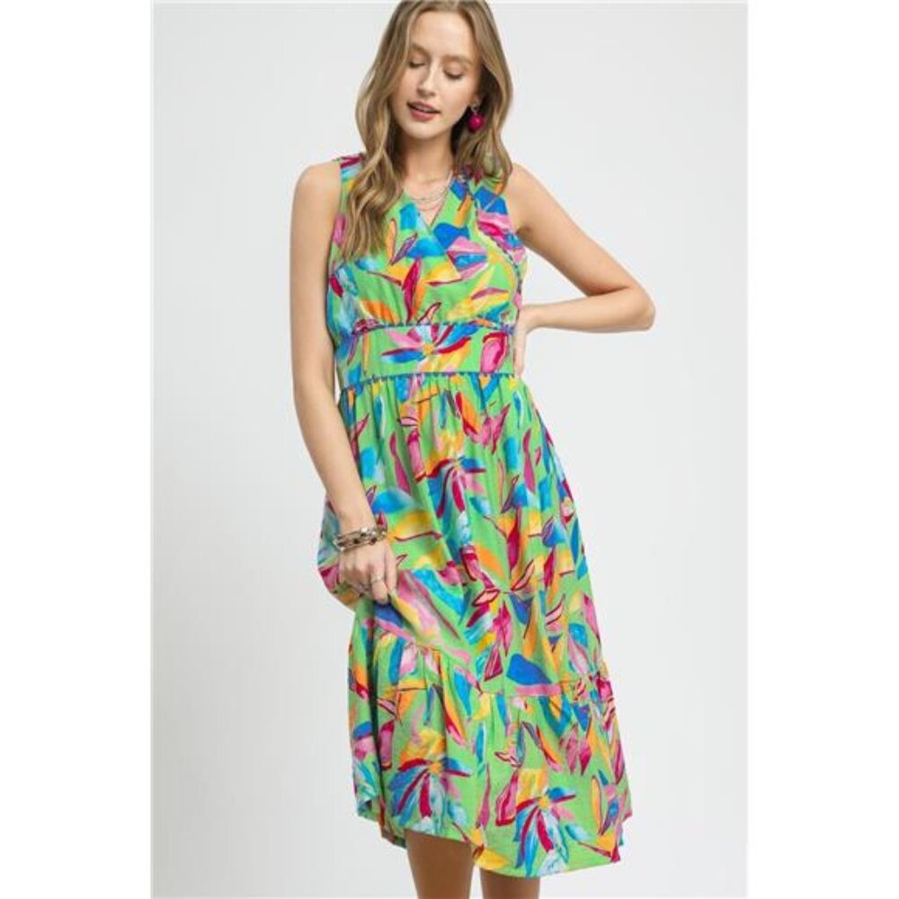 NWT Umgee‎ Ruffled Hem Printed Sleeveless Midi Dress